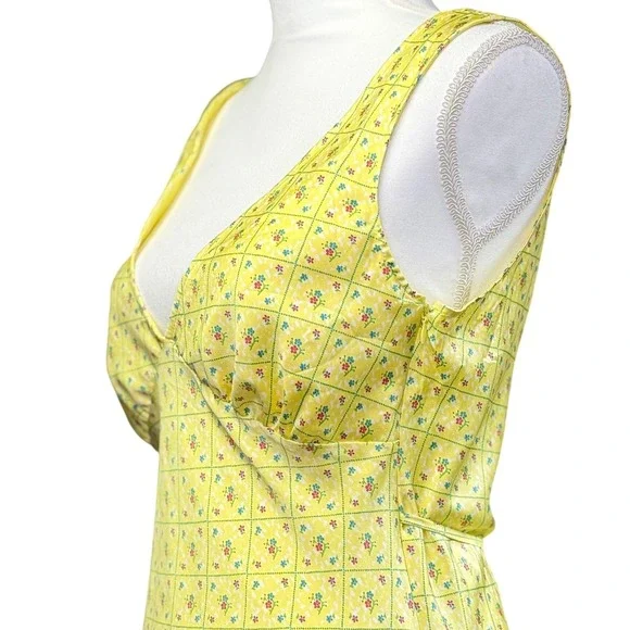 Frankies Bikinis Pink Floral Mini Dress Yellow Cottagecore S - Picture 3 of 9